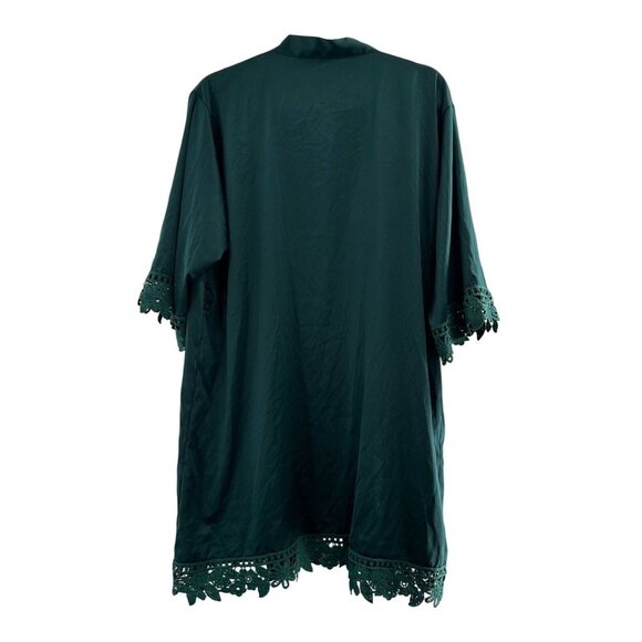Emerald Green Kimono Cardigan Robe Lace Trim Open Front Lightweight One Size - Picture 7 of 8